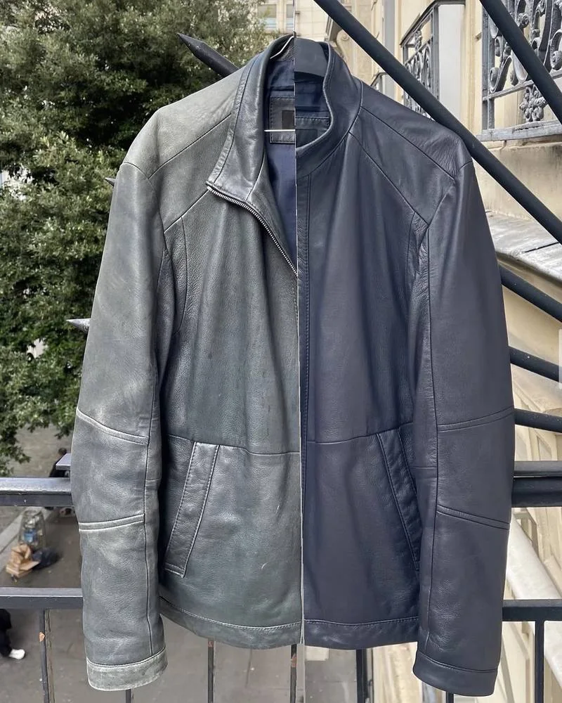 Veste en cuir avant et après rénovation de la couleur